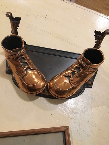 Vintage Bronze Art Deco Baby Shoes And Removable Frame: 8X10