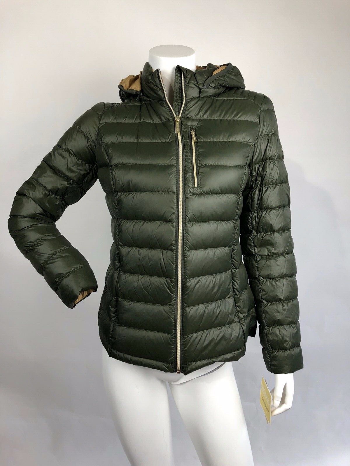 Pre-owned Michael Kors Womens  Packable Down Puffer Jacket Bubble Coat Hoody Green