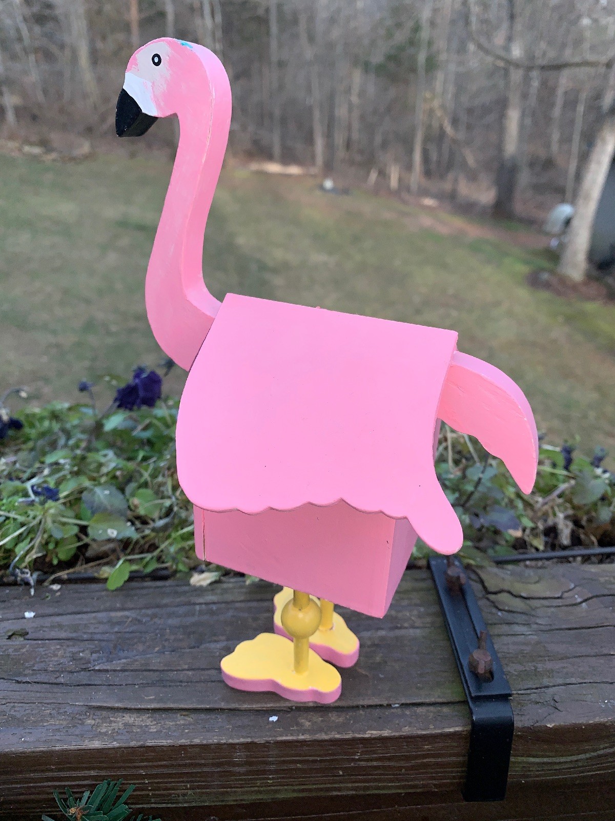 Vintage Wooden Hand Made Painted PINK FLAMINGO Stands Tall Bird House Decor 9x6