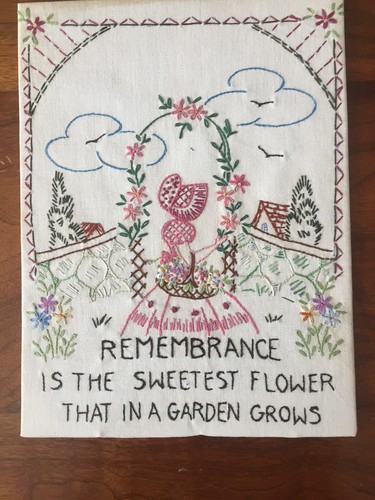 VTG Sampler Embroidery Handwork Motto Muslin Southern Belle Garden 11x14