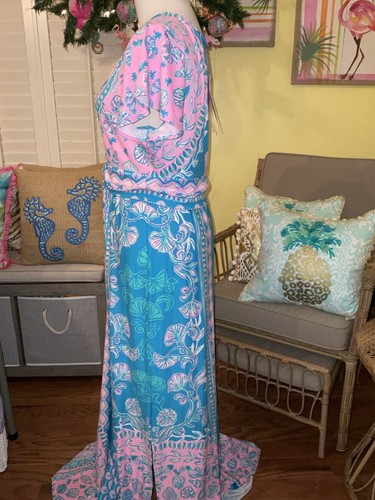 Pre-owned Lilly Pulitzer Esmarella Maxi Turquoise ? Water Ya Waiting For S,m,l,xl In Multicolor