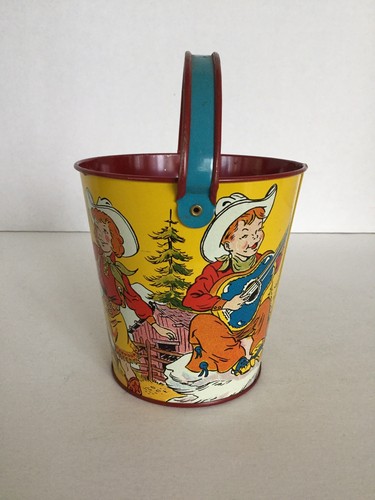 Vintage Ohio Art Co. Small Tin Litho Sand Pail, Western Theme