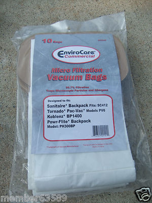  BV-2 Sanitaire 62370 Back Pack Tornado Tennant Cleanmax  Vacuum Bags SC412