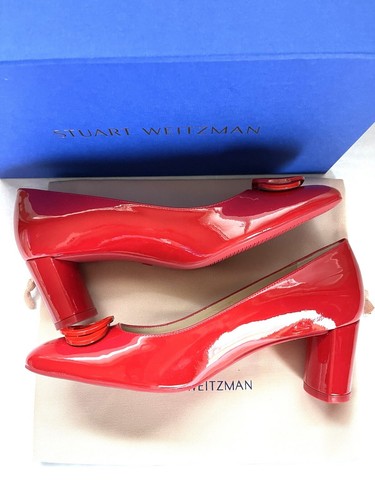 Pre-owned Stuart Weitzman Anicia 60 Tonal Women's Red Patent Cone Heel Pumps 39/8.5m