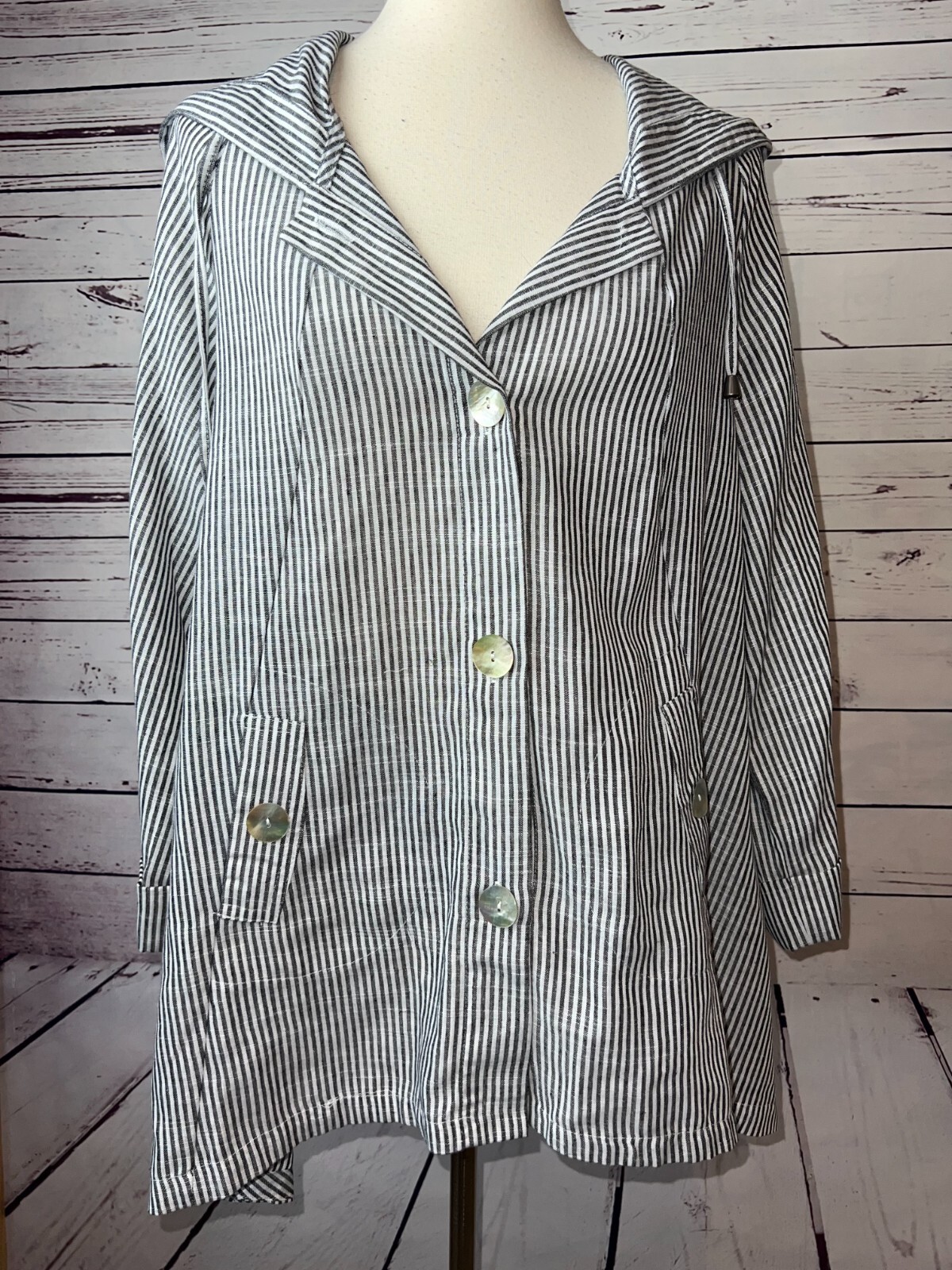 【希少】90s linen zip shirts jacket usa製 Jones and Co New York NWT Jacket Medium Hooded Linen Long