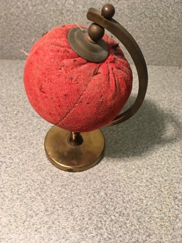 Vintage Red World Globe Rotating Pin Cushion