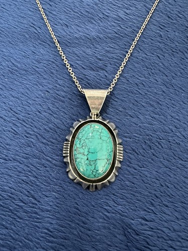 Vtg E. Jackson Sterling Silver Dine Navajo Turquoise Pendant