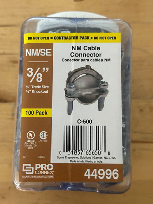 100 Pack Sigma Pro Connex Electric C-500 NM Cable Connector 3/8'' 44996