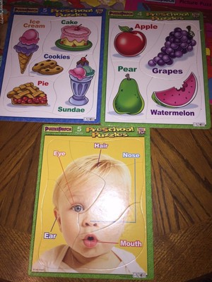 Lot of 13 Puzzle Patch Preschool Puzzles USA Food Body Dinosaurs Animals Pets