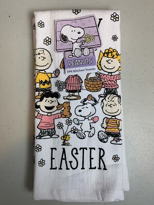 PEANUTS GANG Snoopy HAPPY EASTER Egg Hunt Kitchen Towels Spring NEW NWT