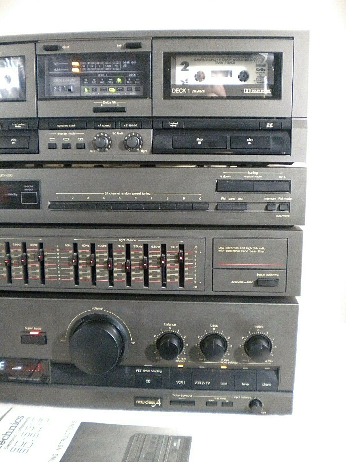 Vintage Technics Stereo System Amp, EQ, Tape Deck, Tuner with Remote and Manual