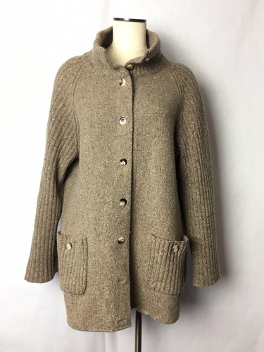 Eileen Fisher Tan Brown Orange Tweed Lambswool Angora Silk Long Sweater L Flawed