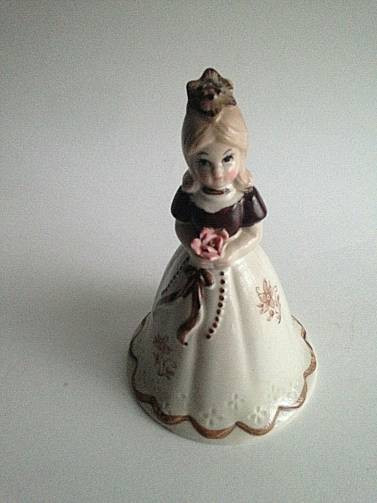Vintage Ceramic Girl Bell Of The Ball Beige Brown 7