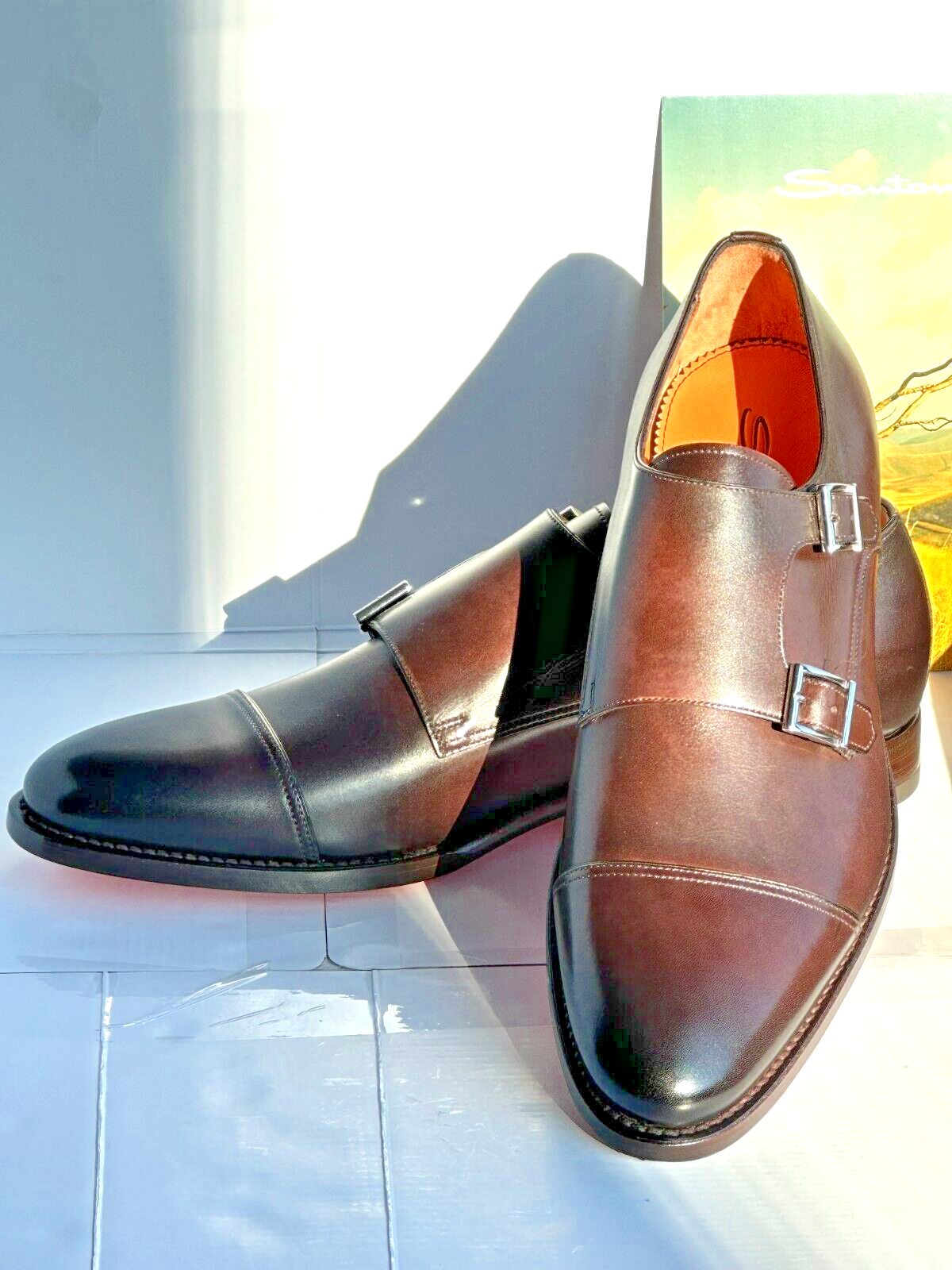 Brand New Santoni double monk strap leather loafers size 10 US/ 9 UK Santoni Brown Double Monk Strap Shoes main image 4