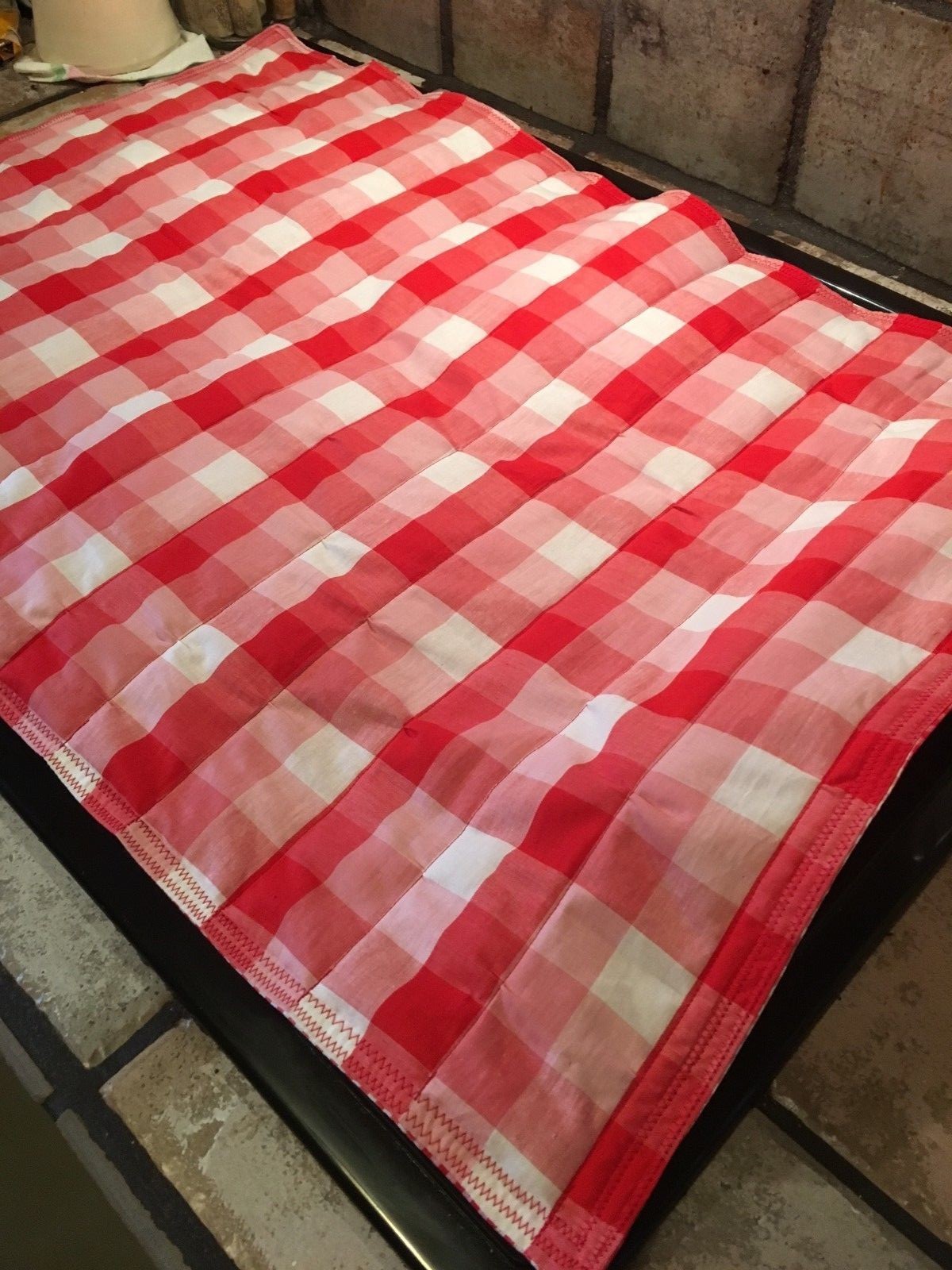 Quilted Stove Top Protectors, Handmade, Double Sided, Red Checked
