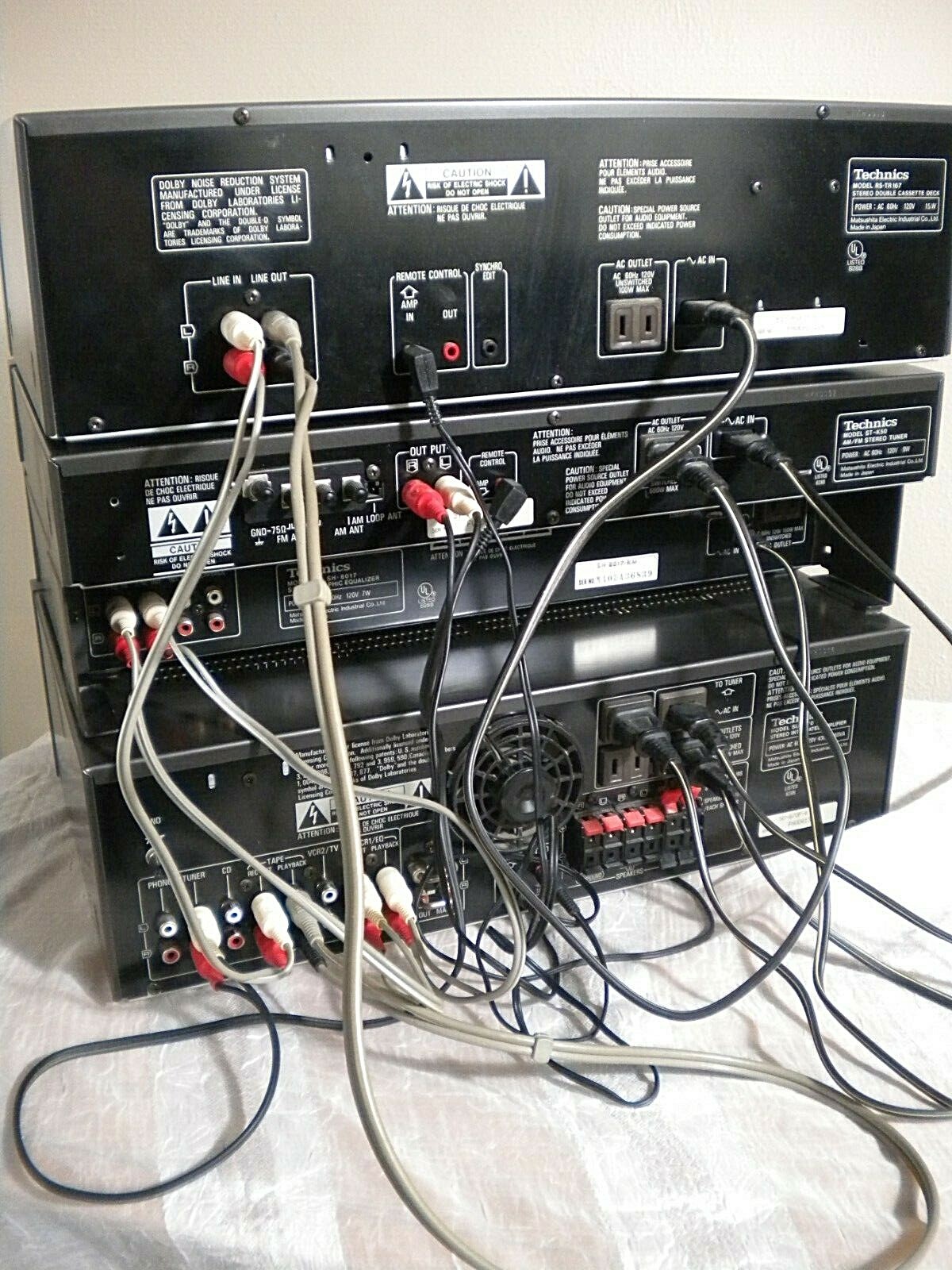 Vintage Technics Stereo System Amp, EQ, Tape Deck, Tuner with Remote and Manual