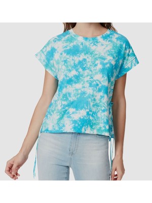 Синий женский топ с короткими рукавами и круглым вырезом FRAYED Tie Dye S