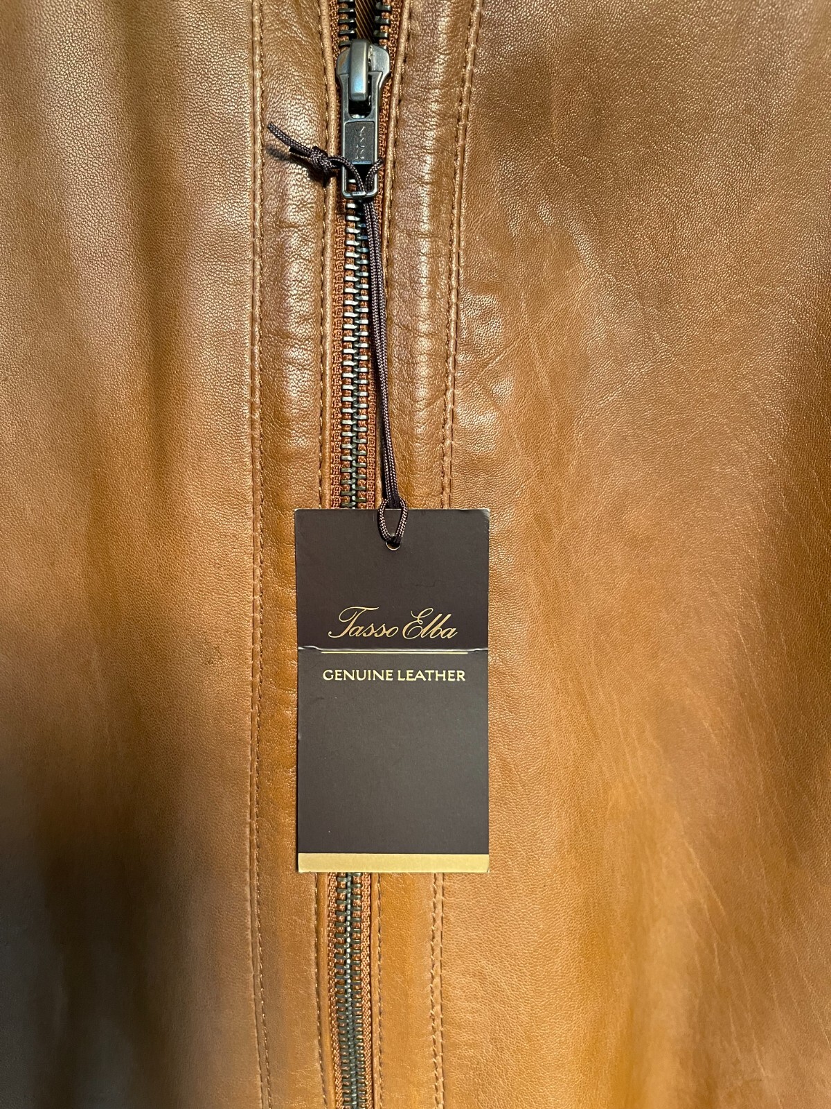 Pre-owned Tasso Elba Mens Leather Cafe Racer Jacket - Xl - Cognac Brown - W/tags