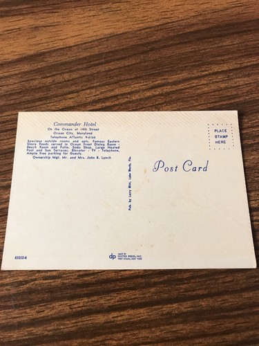 Vintage Postcard Commander Hotel Ocean City Maryland