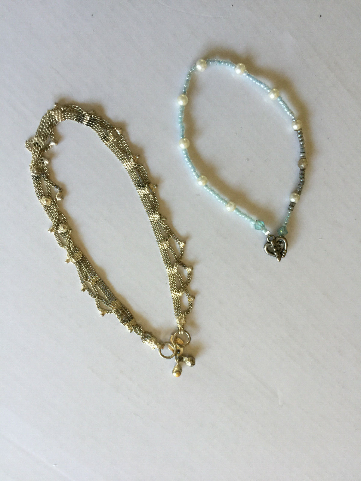 2 VTG Bracelets :  9"L Cool Multi Strand Silver Bell & 8" Small Beaded Pearl