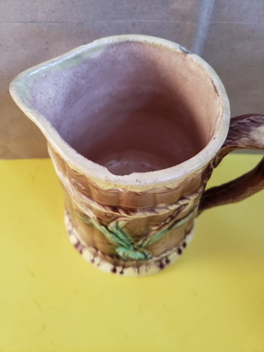 Antique Majolica Large Pitcher Bamboo Pattern