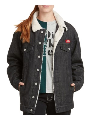 

DICKIES Женская черная джинсовая куртка свободного кроя с карманами на подкладке из шерпы Junior, Черный, J4087BK
