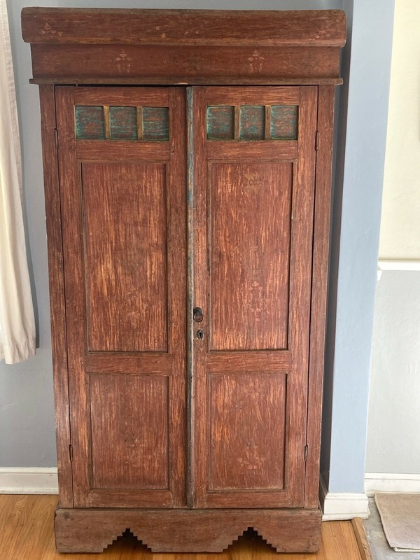 Antique Rustic Anglo Indian Almirah Armoire Storage Cabinet 2 Shelves