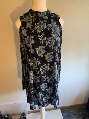 Angie Women s Cold Shoulder Long Sleeve Dark Blue Floral Dress