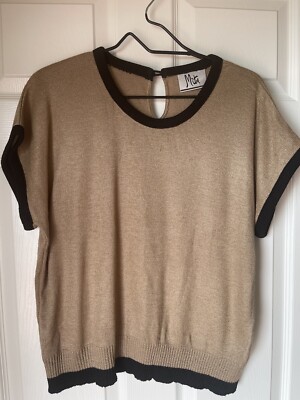 MITA Women s Top Size 16 Tan/Black Knit Round Neck Office Style Shirt