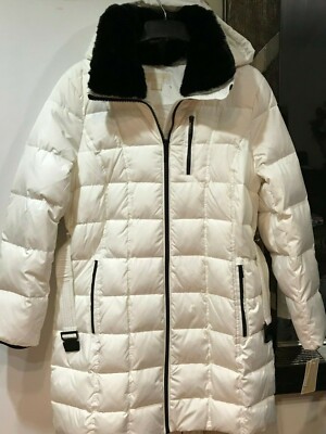 Pre-owned Michael Kors Mk Outerwear Winter Church Hood Puffer Parka Down Coat Size M L Xl In Bone