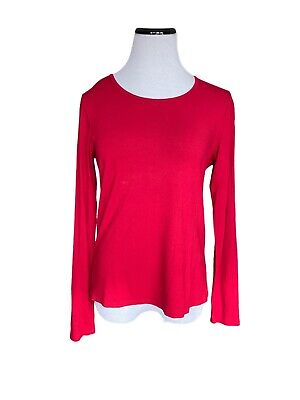 Eileen Fisher Womens Jersey Scoop Neck Top Size XS Red Long Sleeve Rayon Stretch