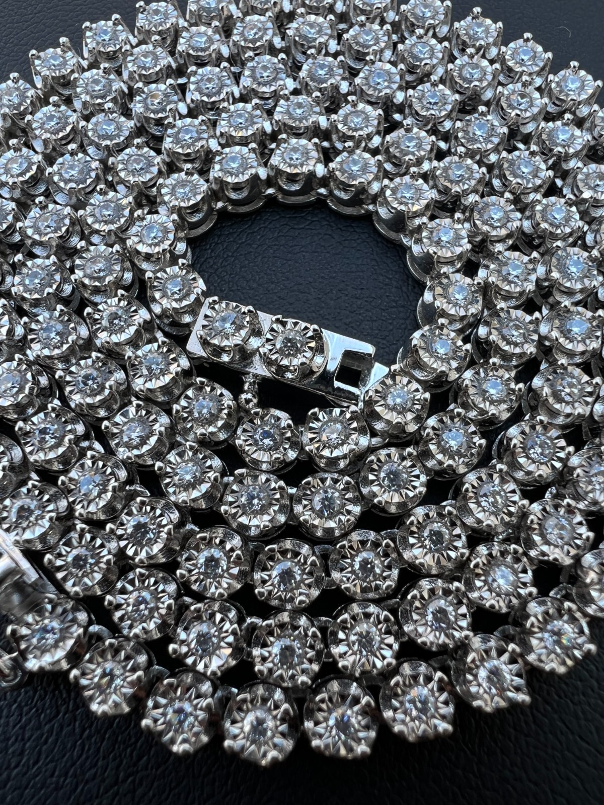 Pre-owned Harlembing 3mm Natural Vs D Diamond Illusion Set Tennis Chain Necklace In 925 Silver 2-3ct In White/colorless
