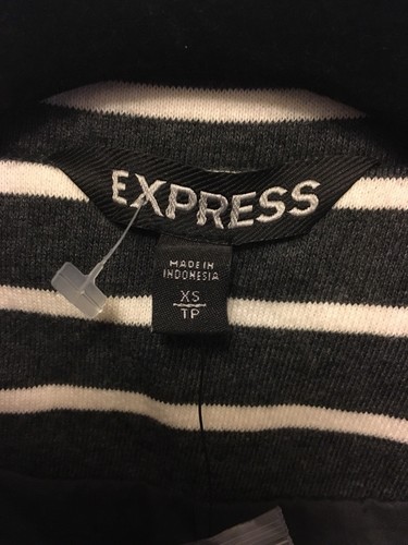 NWT Express Gray White Career Work Blazer Jacket 3/4 Sleeve Striped Size XS