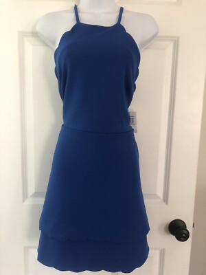 Womens Juniors Party Dress B. DARLIN Cobalt Blue Scallop Trim sz 9/10 Fit Flare