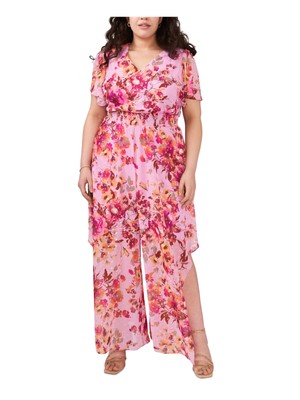 

Женский розовый комбинезон с широкими штанинами и треугольными рукавами MSK на молнии плюс