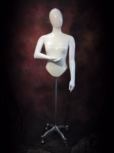 Female Mannequin White Dress Form head & Arms on Adjustable Rolling Taylor Stand