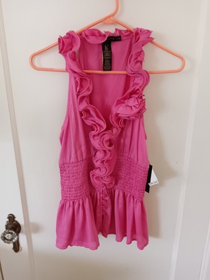 NWT - Womens Grass Collection  Pink Blouse Top With Ruffle & Peplum Detail Sz L