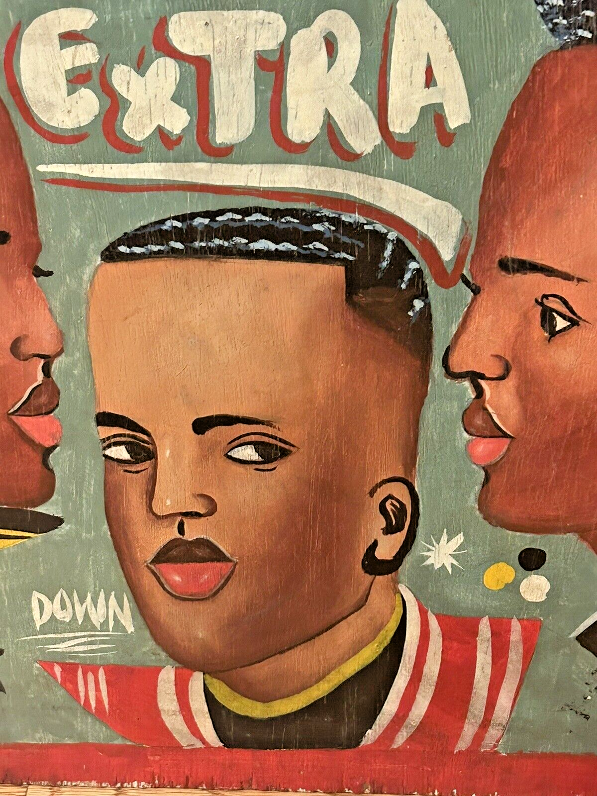 Hand-Painted Barbershop Sign from Ghana, Africa Outsider/Naive/Folk Art  Vintage