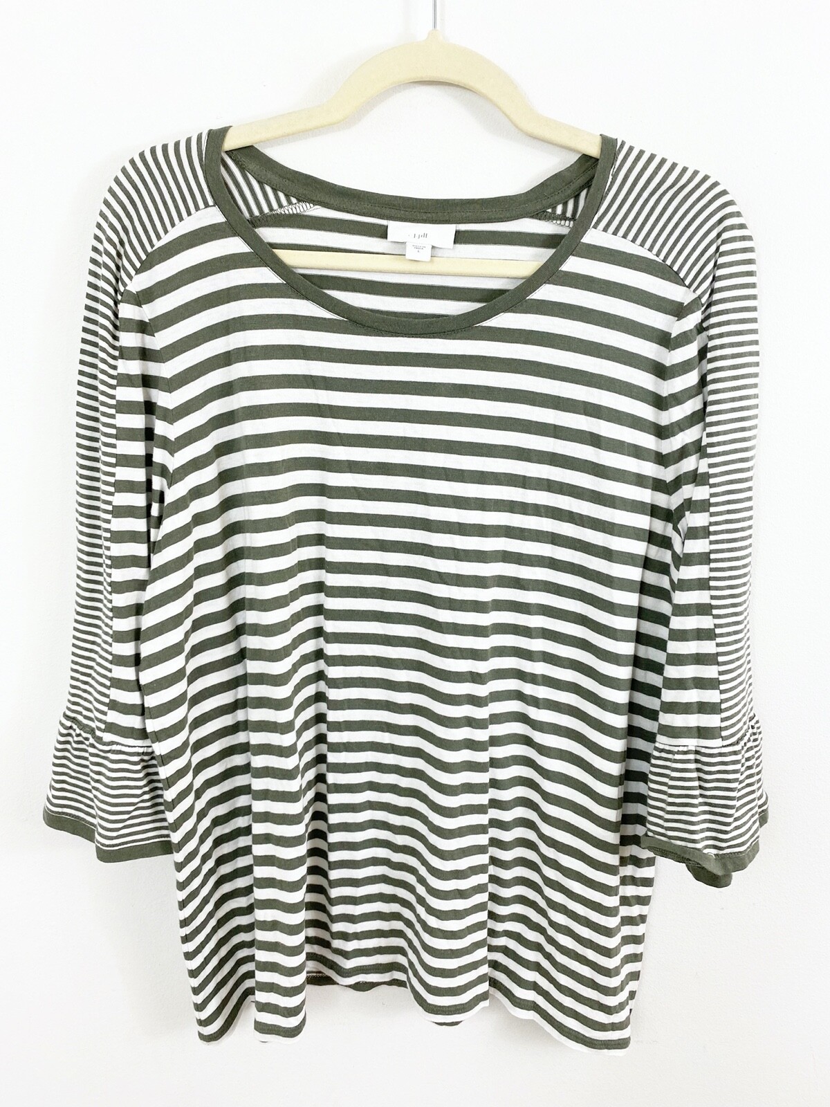 J.Jill Stripe Bell Flounce Sleeve Knit Top Size Large Cotton