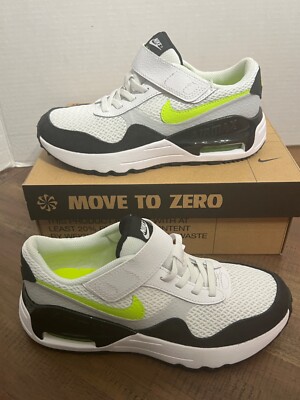 New Nike Air Max System SZ 3 Youth (PS)White Black Volt Pure Platinum DQ0285-100