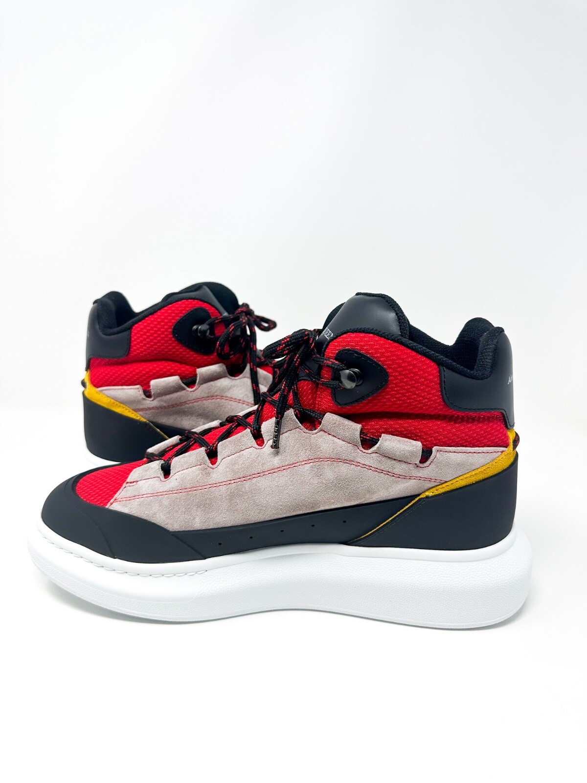 Pre-owned Alexander Mcqueen Men's Hybrid Larry High Top Sneaker Black/red 8 Us / 41 Eu