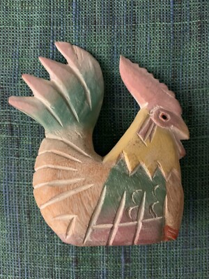 Gilde Handwerk Huhn aus Holz, Hahn, ca. 13 cm hoch, ca. 160 Gramm schwer, gebr.