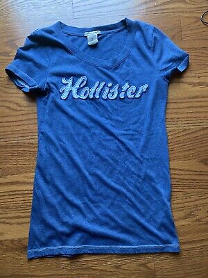 HOLLISTER T-Shirt Girls Sz Medium Embroidered Logo Cotton S/S Blue