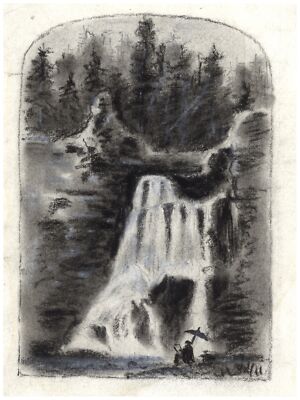 3675 B & W Painting by waterfall Poster.Art Decorative Home interior design