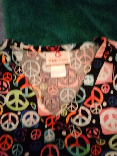 women's scrub top small peace signs colorful short sleeve v-neck