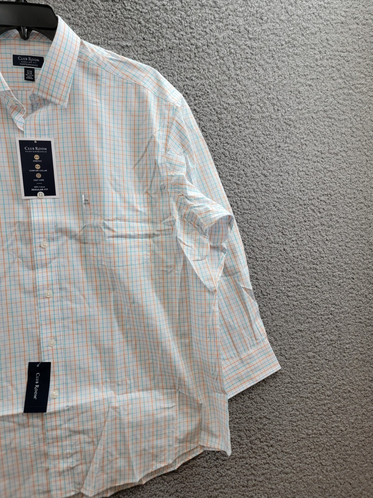Club Room Regular Fit Performance Dress Shirt Men's 17.5 32-33 Orange/Aqua L/S - Picture 6 of 16