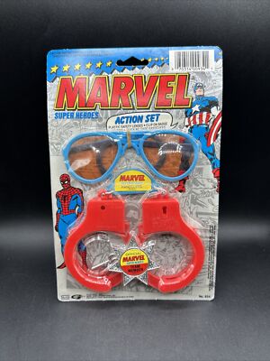 SPIDER-MAN RARE CAPTAIN AMERICA MARVEL SUPER HEROES HANDCUFF SET NIP VGT 1990