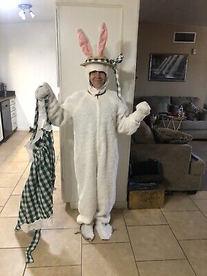 Bunny Rabbit Easter Adult Costume Furry White Dress Up Apron Hat Halloween Sz L￼