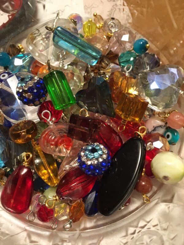 Jewelry Making Lot Of 20 Med-Lg Bead Drops Grab Bag Crystal, Gemstone & Glass