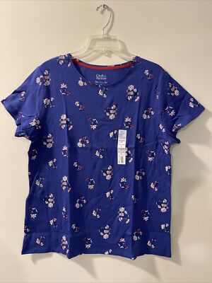 Croft Barrow Womens 2XL Blue Floral Short Sleeved Crewneck Shirt NWT! A2167